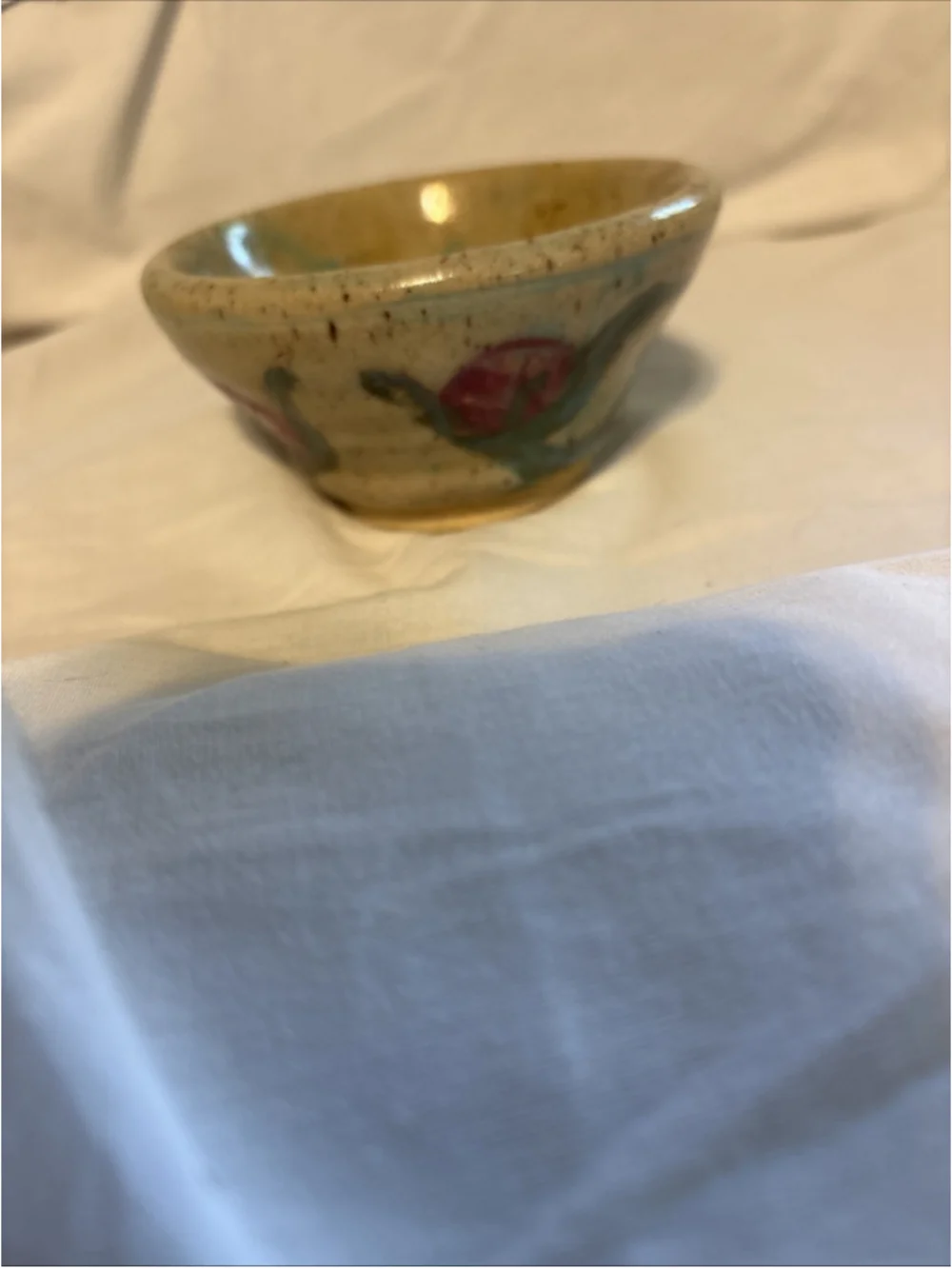 Japanese Pottery Tea Bowl Hand-painted Nara-e-motif On Red Clay 1064